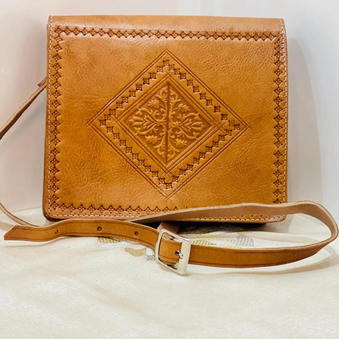 Moroccan Leather Bag, Genuine Leather Crossbody Bag, Moroccan Shoulder Bag, Women'S Leather Bag, Handmade Carved Leather Bag, Brown Bag
