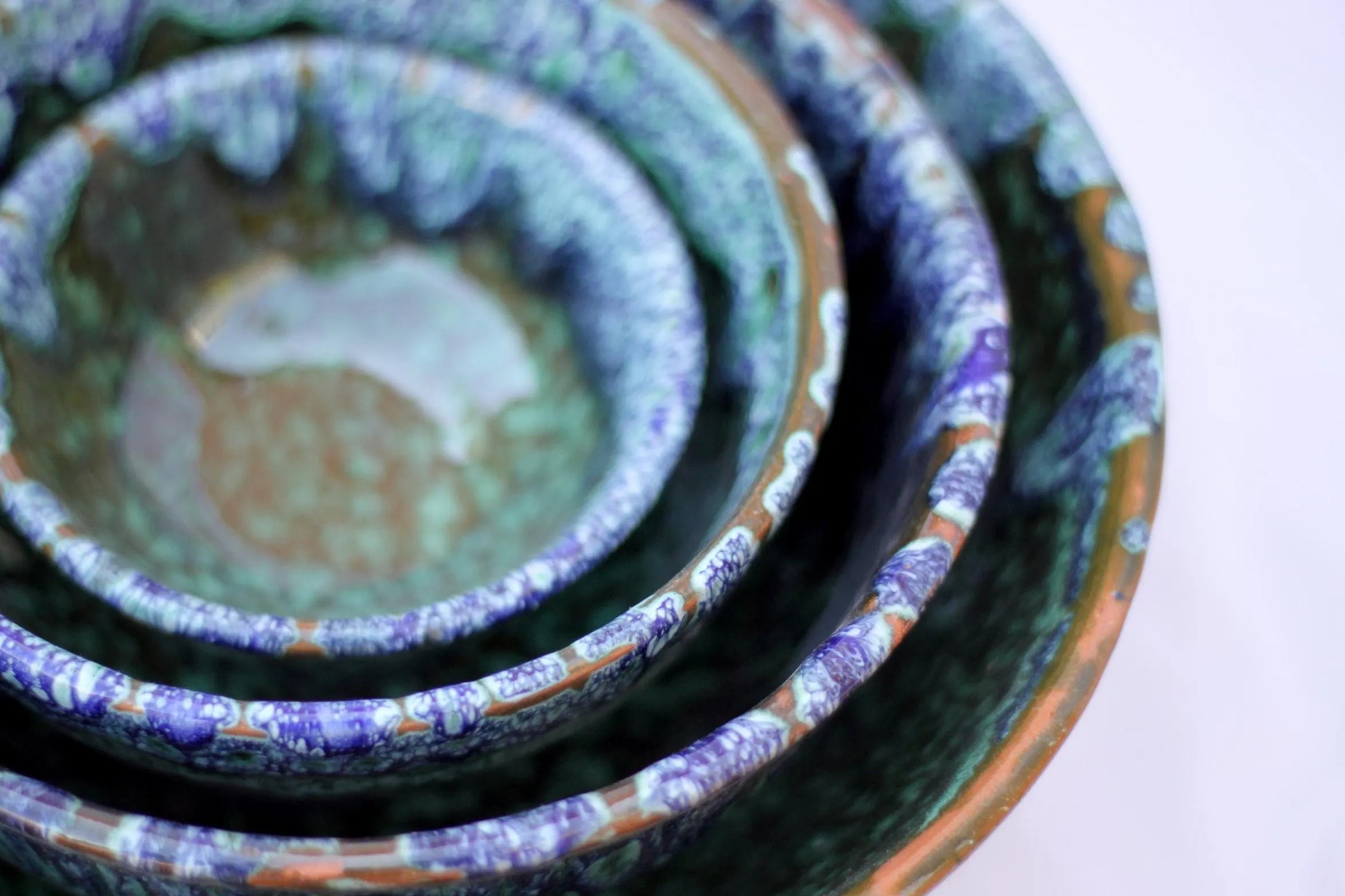 Green Ourika Ceramic Bowls Moroccan Handmade Bowls Nesting Bowl Set Drip Glaze Pottery Bowls Handpainted Ceramic Stoneware Crackle Glaze