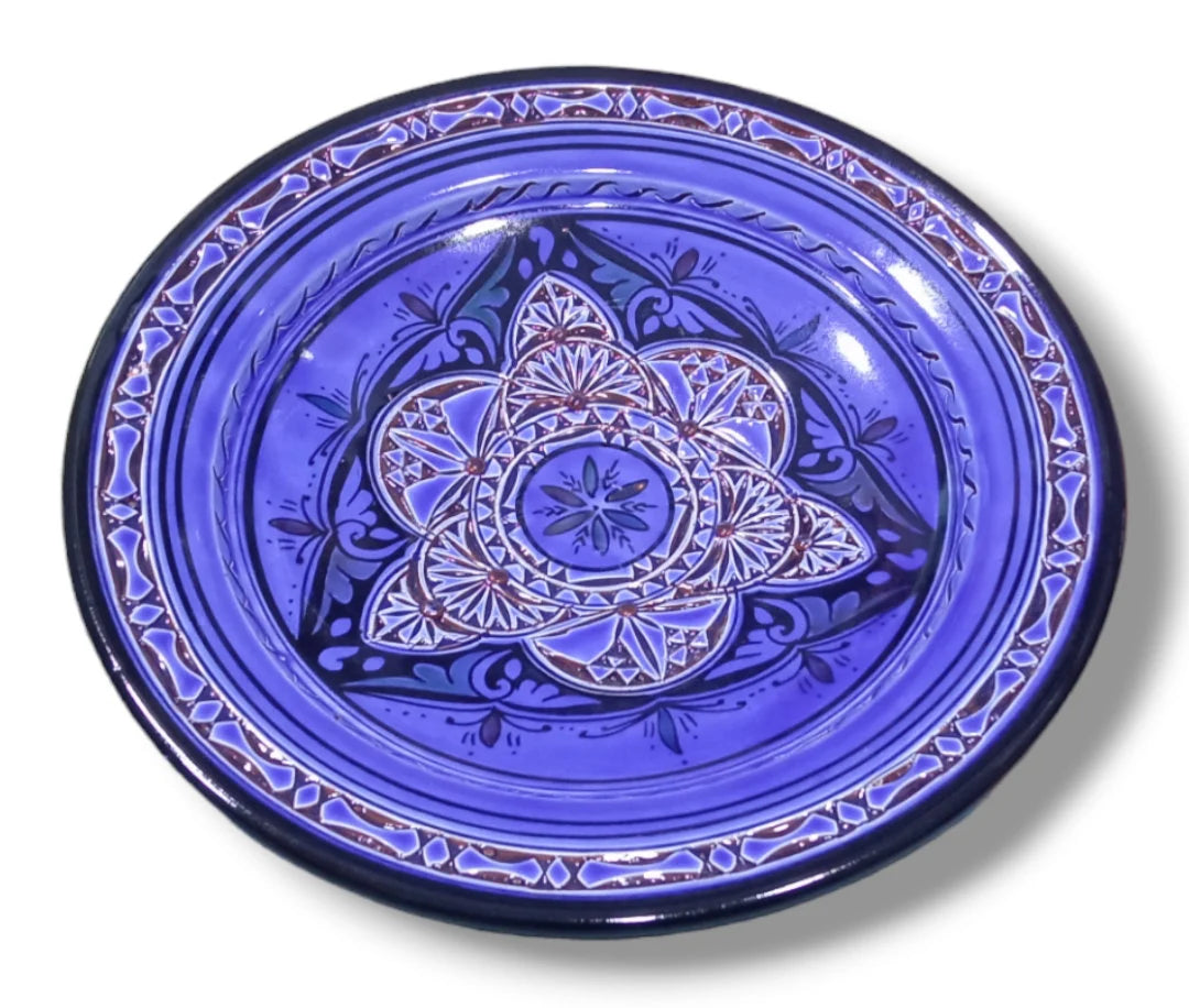 30Cm Ceramic Plate Handmade and Hand-Painted Plate, Home and Deco, Pottery Plate Moroccan Wall Art Serving Plate Dinner Plate Blue Plate