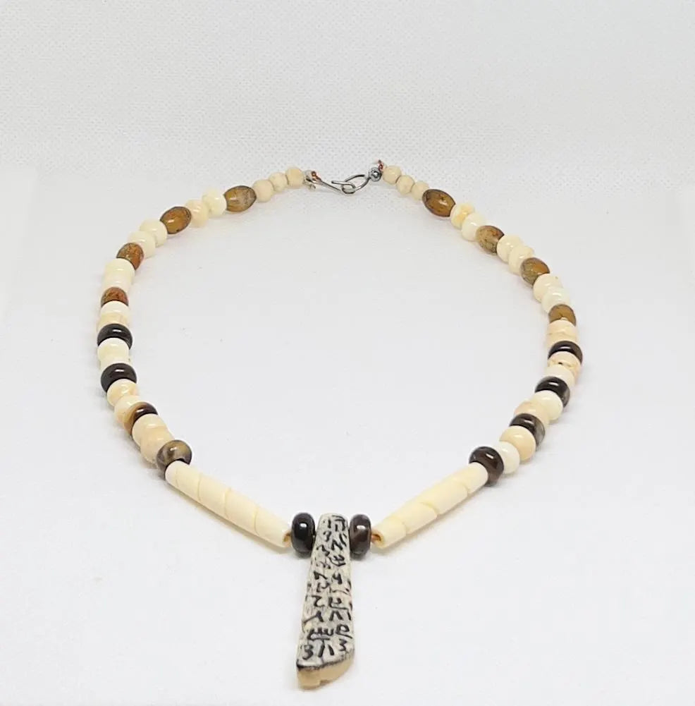 Antique African Bone Necklace with Wolf Fang Pendant, Real Bone Jewelry, Bone Choker with Tribal Pendant, Gift for Her or Him