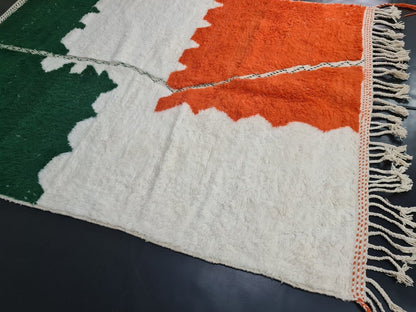 MOROCCAN HANDMADE Rug-Beni Ourain Rug-Sheep Wool Rug-Abstract Rug-White and Orange Rug-Azilal Rug- Handmade Berber Carpet-Moroccan Wool Rug.