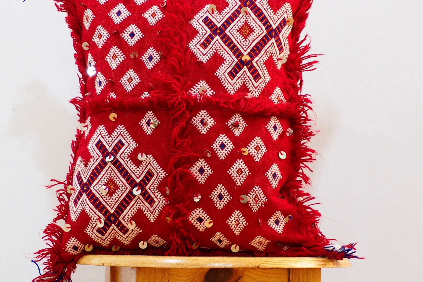 Handmade Moroccan Wedding Blanket Pillow Cover Handira Blanket Cushion Cover Wool Pillow Cover with Sequins