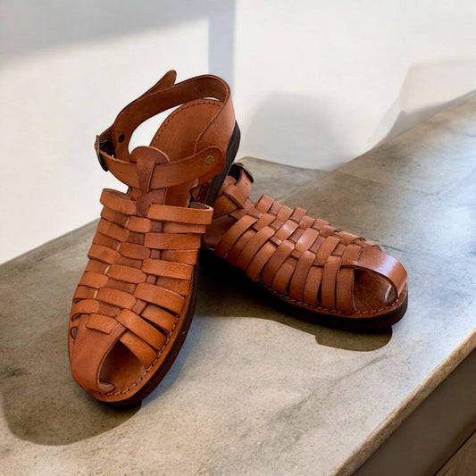 Women'S Handmade Brown Leather Fisherman Gladiator Sandals - Soft Footbed Barefoot Sandals with Adjustable Buckles