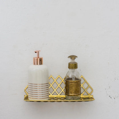 Unlacquered Brass Wall Shelf for Shower, Brass Floating Grid Shelf, Shower Draining Shelf
