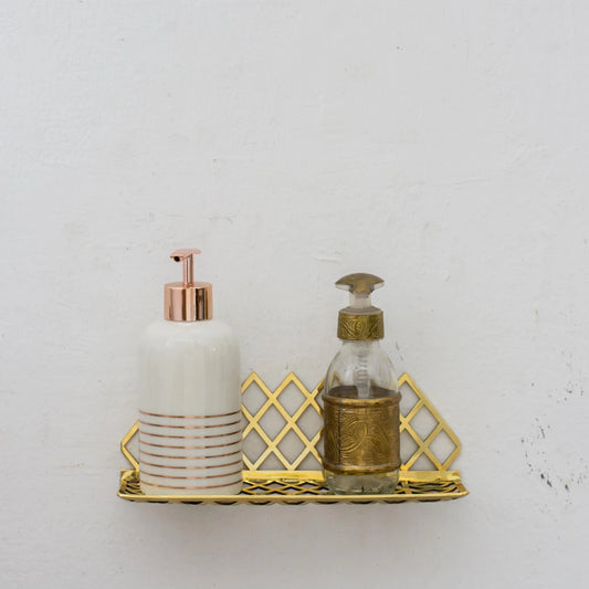 Unlacquered Brass Wall Shelf for Shower, Brass Floating Grid Shelf, Shower Draining Shelf
