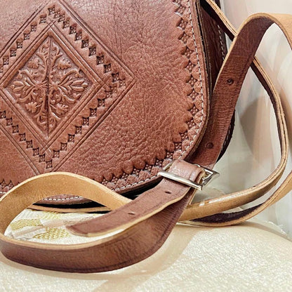 Moroccan Leather Bag, Genuine Leather Crossbody Bag, Moroccan Shoulder Bag, Women'S Leather Bag, Handmade Carved, Gift for Women.