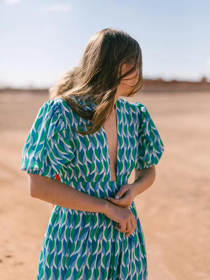 Alexia'S Dress Green & Blue Graphic Print