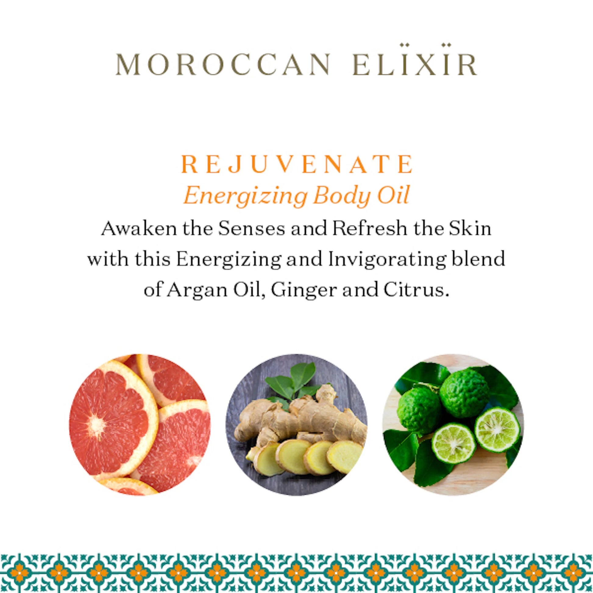 REJUVENATE Energizing Argan Body Oil Argan Oil with Ginger, Bergamot, Pink Grapefruit and Tangerine
