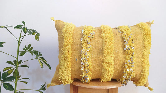 Handmade Moroccan Wedding Pillow Cover,Red Wool Cushion, Red Wool Pillow Cover Unstuffed