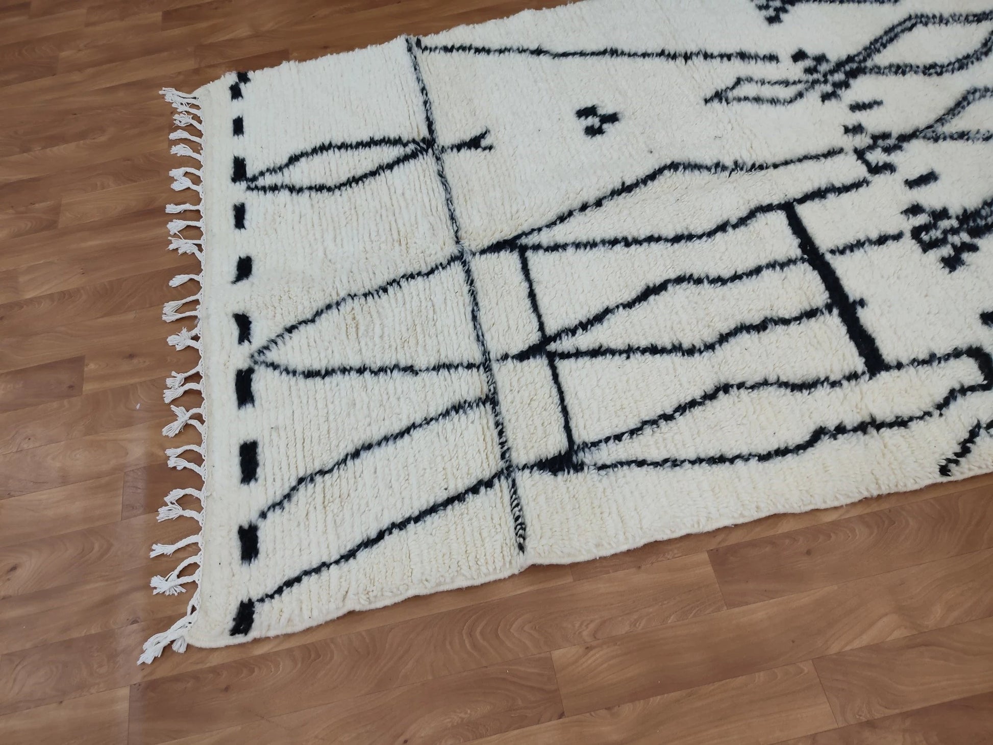 Beni Ouarain White Black Moroccan Rugs - Moroccan Beni Ourain Rug Style - Morrocan Rug Wool Berber Design - Handmade Rug - Berber Rugs Style
