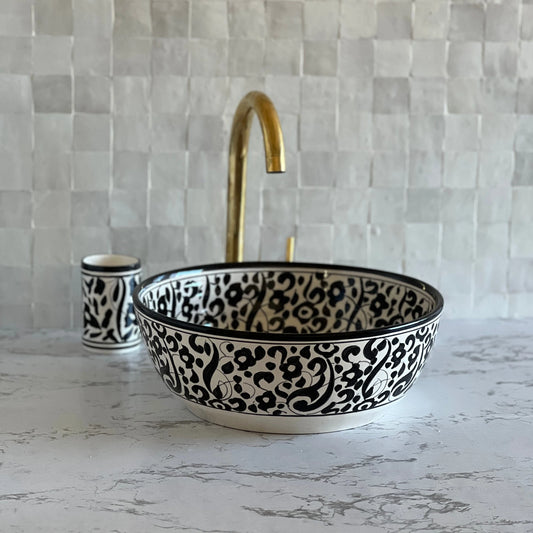 Antique Wash Basin, Vessel Sink, Bathroom Basin, Sink Bowl, Moroccan Handmade Ceramic Basin, Free Gift INCLUDED