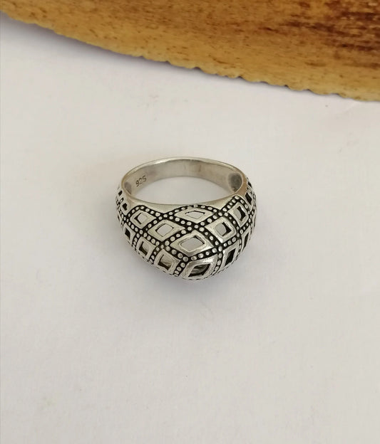 Domed Geometric Opencut Sterling Silver Statement Ring