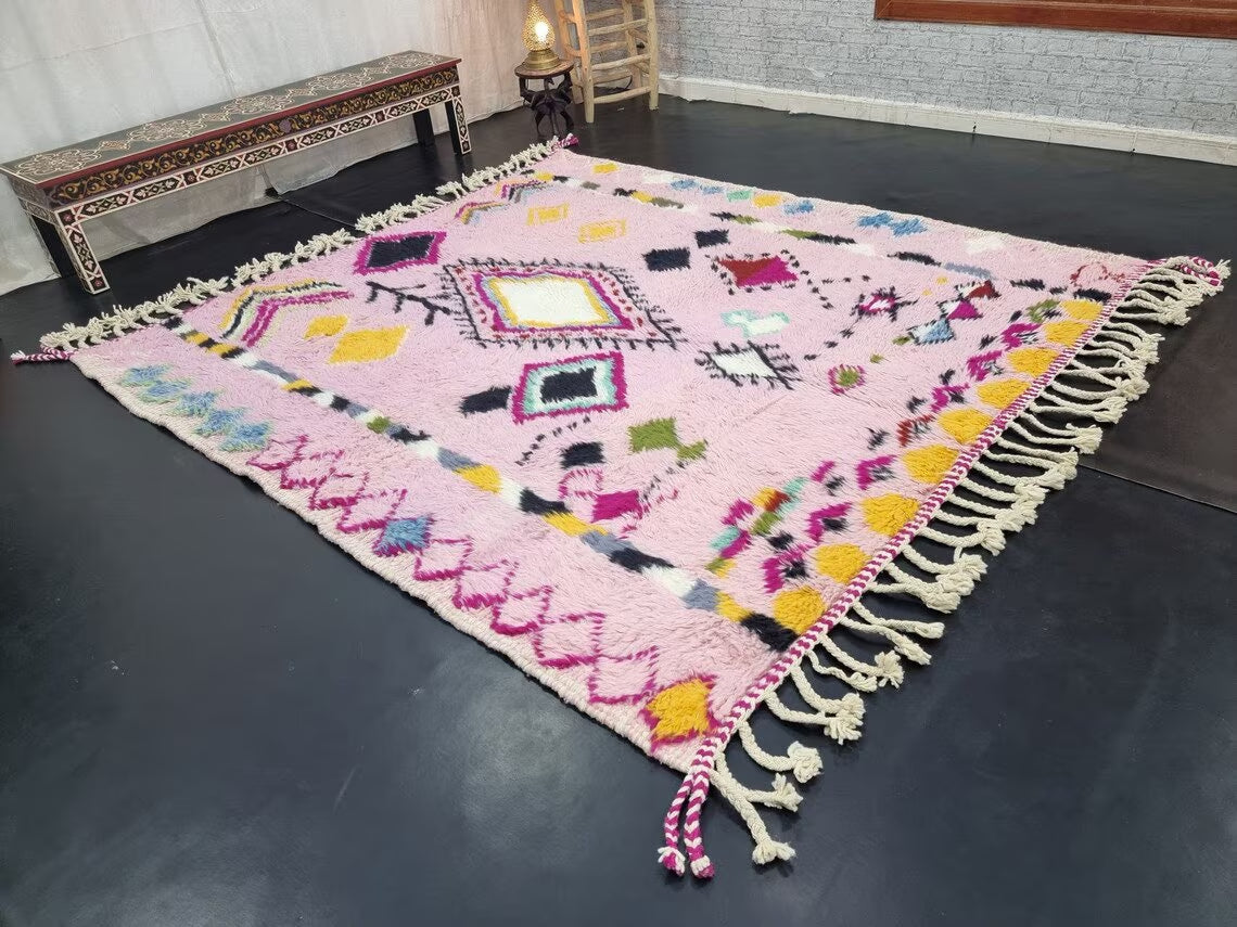 Cute BABY PINK RUG, Custom Moroccan Rug, Handmade Geometric Rug, Boho Pink Wool Rug, Maximalist Berber Rug, Cozy Chic Area Rug.