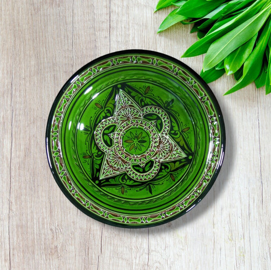 30Cm Ceramic Plate, Handmade and Hand-Painted Plate, Home and Deco, Pottery Plate, Moroccan Wall Art, Serving Plate Dinner Plate Green Plate