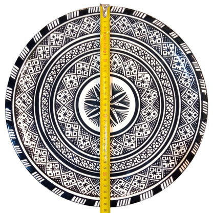 Large 35Cm Black and White Ceramic Flat Plate, Serving Plate, Moroccan Ceramic Plates, Tableware Serving Dishes Dishwasher & Microwave Safe