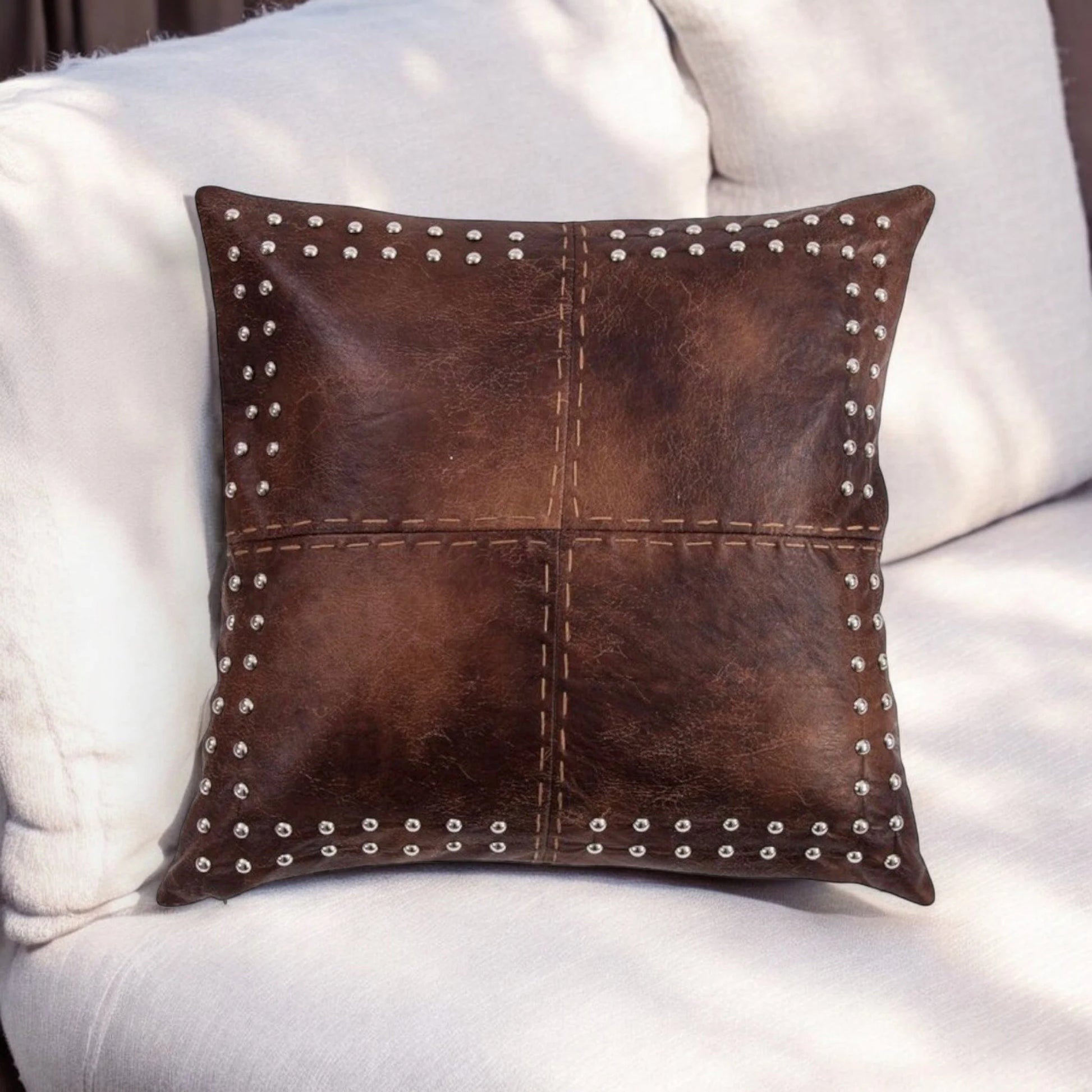 Handmade Leather Pillow Case. Genuine Lambskin Leather Pillow Cover. Sofa Cushion. Boho Black Brown Pillow Case. Square Leather Pillow Cover