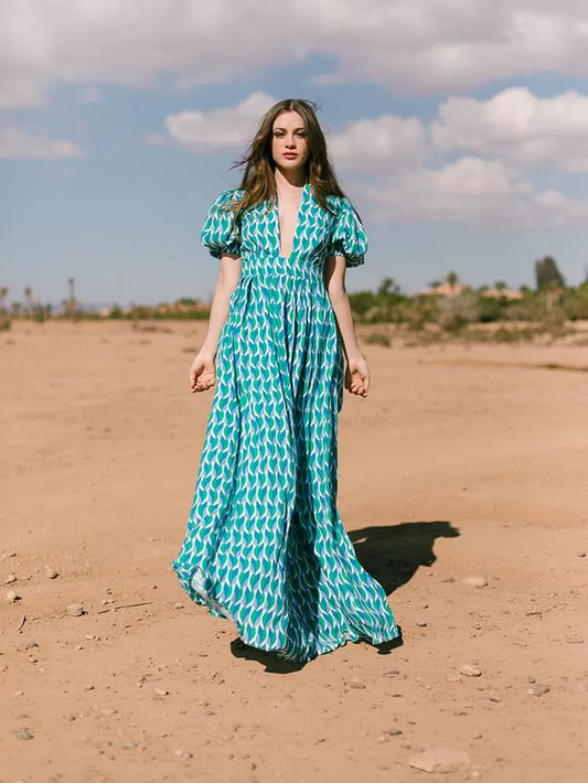 Alexia'S Dress Green & Blue Graphic Print