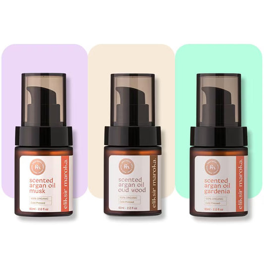 Musk Note, Agarwood Oud & Gardenia - 3X60Ml Organic Argan Oils - Moroccan Argan Oil Set for Hair, Skin and Nail Care