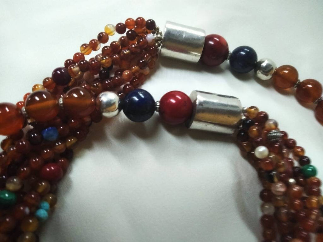 Morocco - Beautiful Multi-Strand Gemstone Necklace, Berber Necklace, Ethnic, Evening Necklace, Agate Necklace, Boho Necklace.