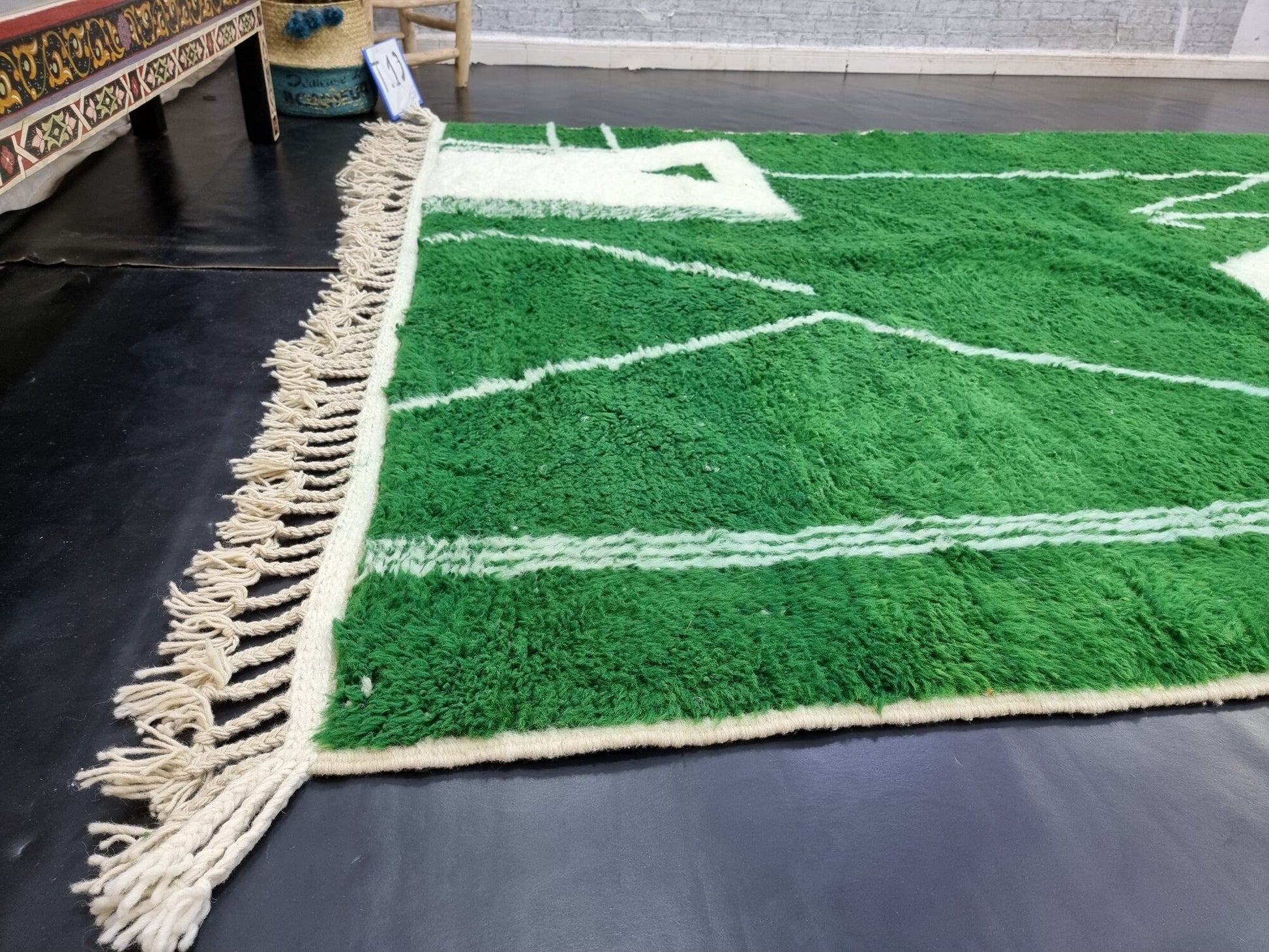 Exquisite MOROCCAN PINE RUG: Handmade Beni Ourain Wool Rug in Clover Green, Abstract Neutral Design, Elegant Berber Unique Greenish Carpet