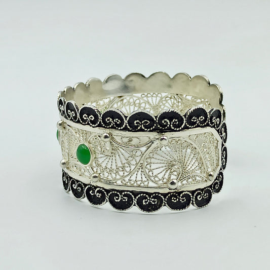Women'S Oxidized 925 Sterling Silver Polished Handcrafted Adjustable Bracelet,Filigree Open Cuff Bracelet, Engrave Design Tuareg Boho Bangle