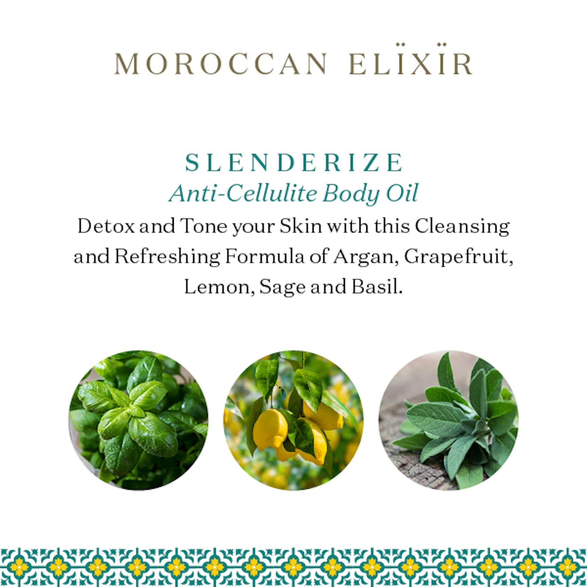 SLENDERIZE Detoxifying Body Oil Argan Oil with Organic Sage, Basil, Lemon and White Grapefruit