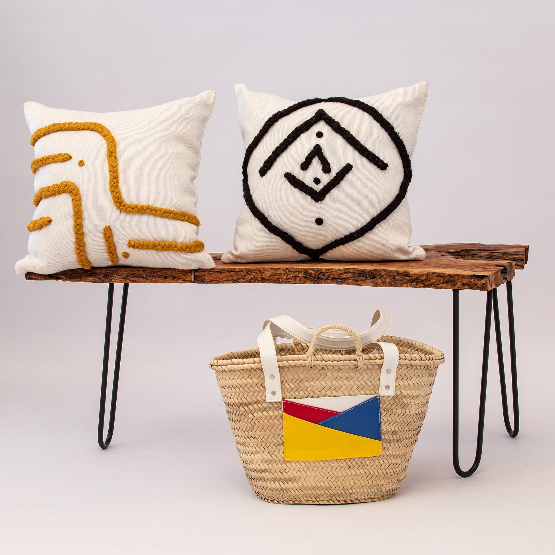 White and Moutarde Pillow - Handmade Pillow - Moroccan Pillow-Livingroom Pillow - Bedroom Pillow - Custom Pillow
