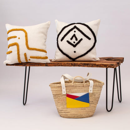 White and Moutarde Pillow - Handmade Pillow - Moroccan Pillow-Livingroom Pillow - Bedroom Pillow - Custom Pillow