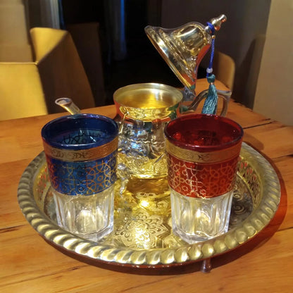 Exquisite Moroccan Tea Set: Elegance, Tradition Handcrafted Teapot Authentic, Tea Rituals Tea Set, Golden Teapot, Set of 4 Tea Cups