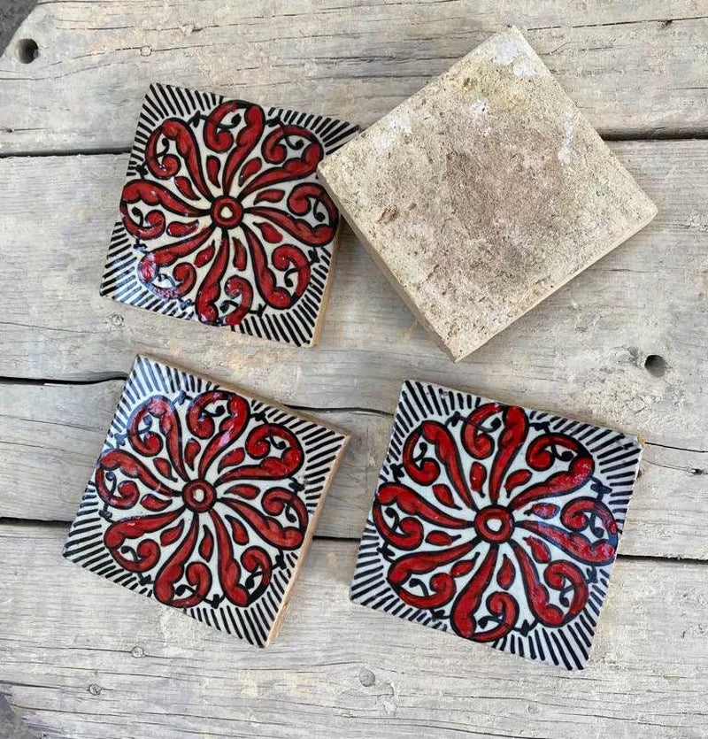 Moroccan Artistry: Handmade and Hand-Painted Tiles Fired in Wood Oven - Authentic Home Decor Delight