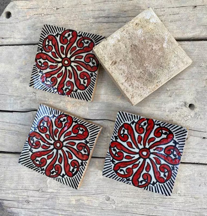 Moroccan Artistry: Handmade and Hand-Painted Tiles Fired in Wood Oven - Authentic Home Decor Delight