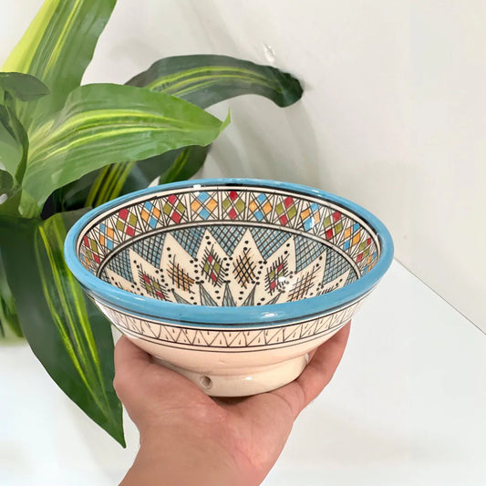 Moroccan Handmade Ceramic Salad Bowl - Pottery Bowl - Handpainted Moroccan Artisanal Bowl - Ceramic Fruit Bowl - Housewarming Gift
