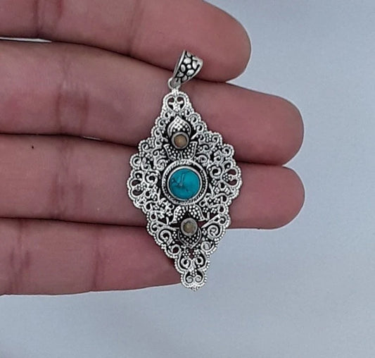Berber Sterling Silver Pendant with Turquoise