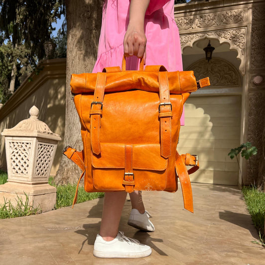 Moroccan Roll Top Leather Backpack for Men & Women | Leather Trekking Travel Backpack Rucksack | Fashion Leather Gift Backpacks