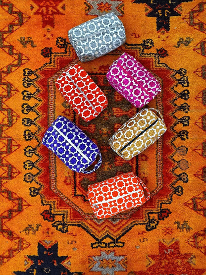 Unique Handmade Makeup Bag with Moroccan Zellij Patterns, Travel Cosmetic Pouch, Unique Toiletry Organizer, Gift for Her, Bride Toiletry Bag