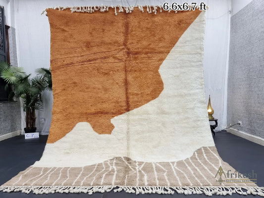 BERBER CARPET 6X6, Gorgeous Mrirt Rug, Patchwork Moroccan Rug, Brown & White Rug, Hand-Knotted Wool Rug, Beni Mrirt Area Rug, Shag Rug.