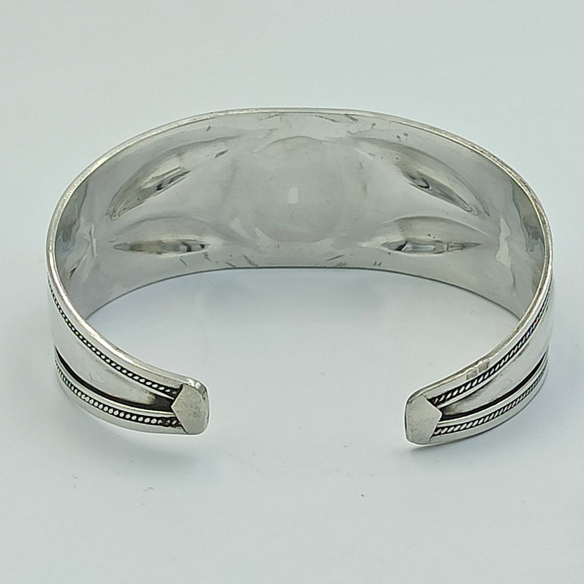 Women'S 925 Sterling Silver Handcrafted Adjustable Bracelet, Open Cuff Berber Engrave Design Boho Bangle with a Brown Bead