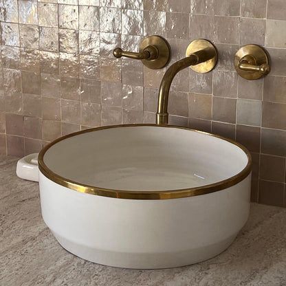 Antique Sink with Brass Rim Edge, Vessel Sink, Sink Bowl, Ceramic Basin, Hand Wash Basin, Free Gift INCLUDED