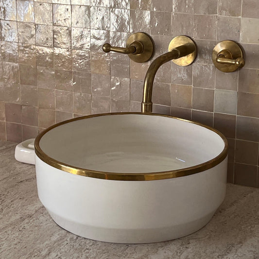 Antique Sink with Brass Rim Edge, Vessel Sink, Sink Bowl, Ceramic Basin, Hand Wash Basin, Free Gift INCLUDED