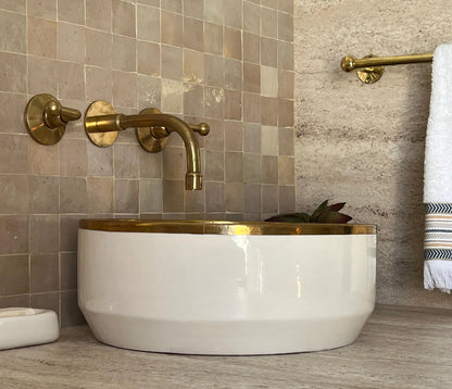 Antique Sink with Brass Rim Edge, Vessel Sink, Sink Bowl, Ceramic Basin, Hand Wash Basin, Free Gift INCLUDED