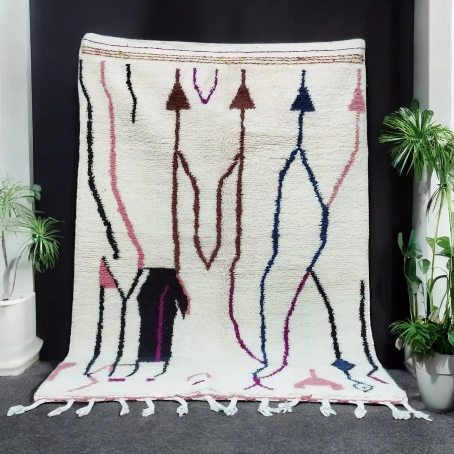 Handwoven White Abstract Rug | Moroccan Wool Carpet | Colorful Patterns & Berber Art Design | Moroccan Rug