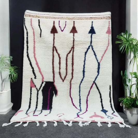 Handwoven White Abstract Rug | Moroccan Wool Carpet | Colorful Patterns & Berber Art Design | Moroccan Rug