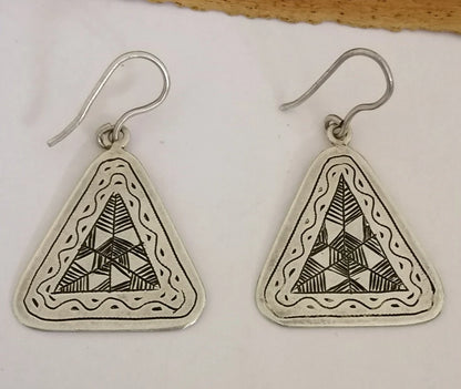Lovley Vintage Tuareg Triangular Silver Earrings