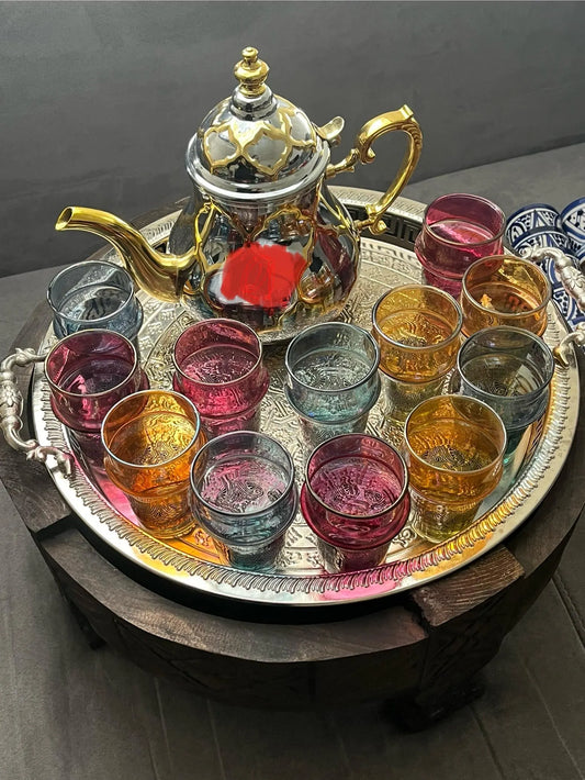12 Colorful Moroccan Beldi Glasses, Handmade from Moroccan Craftsmanship