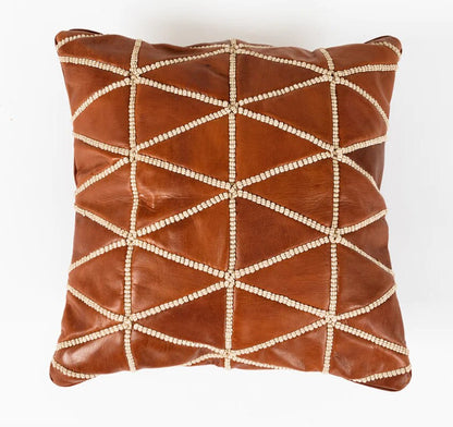 Handmade Square Leather Pillow Cover, Decorative Brown Leather Pillow Case, Gift for Mum. Handmade Leather Throw Pillow Cover Gift for Husba
