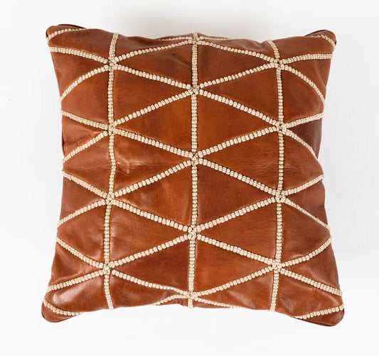 Handmade Square Leather Pillow Cover, Decorative Brown Leather Pillow Case, Gift for Mum. Handmade Leather Throw Pillow Cover Gift for Husba