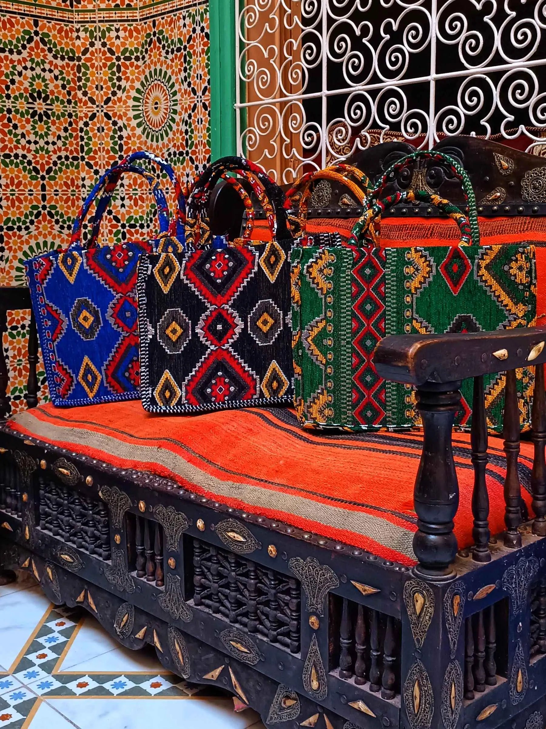 Embroidered Tote Bag - Unique Anniversary or Birthday Gift, Custom Makeup Bag, Moroccan-Inspired Suede Handbag