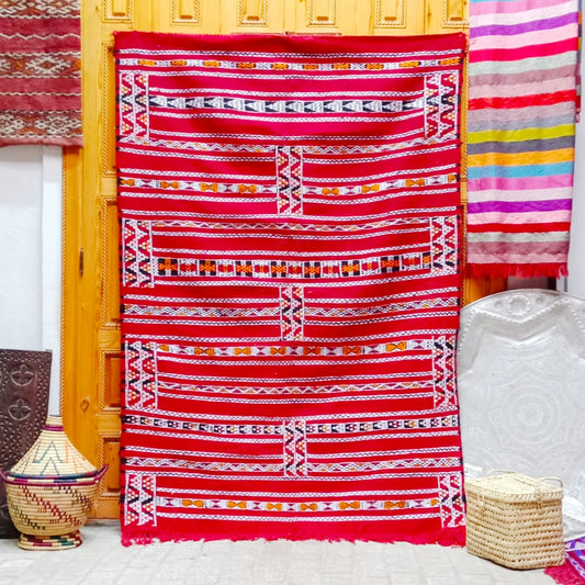 Moroccan Kilim 4×6 Ft. Red Rug, Moroccan Berber Rug, Handmade Natural Wool Rug. Berber Kilim, Authentic Azilal