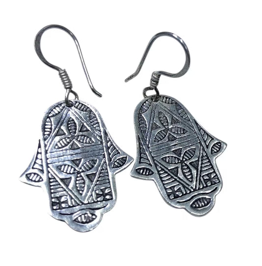 Tuareg Ring, Vintage Jewelry, Silver Earrings, Handmade Jewelry, Tuareg Earrings, Hand of Fatima