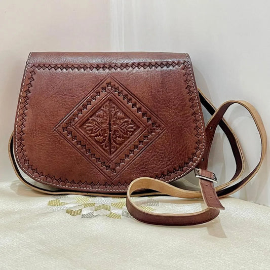 Moroccan Leather Bag, Genuine Leather Crossbody Bag, Moroccan Shoulder Bag, Women'S Leather Bag, Handmade Carved, Gift for Women.